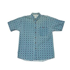 Men's Blue Patterned Collard Button Up Shirt